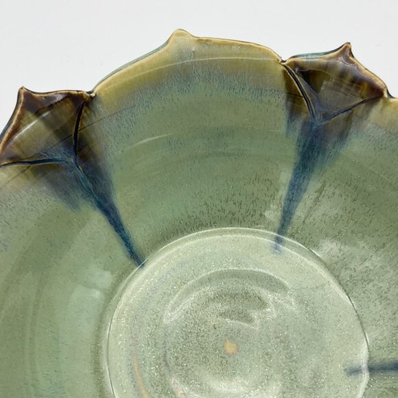 Joyce Inderbitzin Double Lotus Original Handmade Art Pottery Stoneware 8in Bowl - Picture 4 of 6